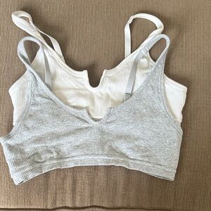Aerie Women's Ribbed Bralette Set - White and Gray